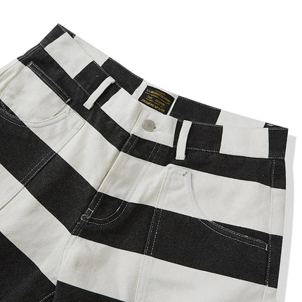 0802 Summer Shorts For Men Classic Vintage Stripe Cotton Casual Straight Mid-Waist Harajuku Street Male Pants Cargo Clothing