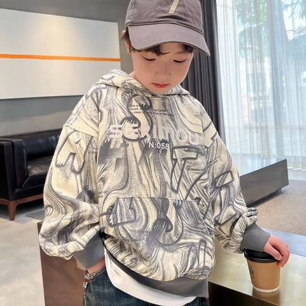 2025 New Boys' Mid-Large Spring-Autumn Trendy Brand Hooded Hoodie - Stylish Kids' Spring Wear Top