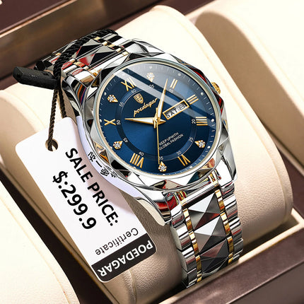 POEDAGAR Luxury Men Wristwatch Waterproof Luminous Date Week Watch For Man Stainless Steel Men's Watches Quartz Male Clock Sport