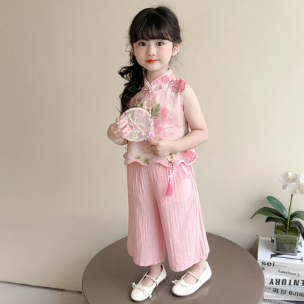 Thin Comfortable Summer Girl Sets Ethnic Style Children Clothing Kids Clothes Dance Wear Performance Costume Chinese Style Hanfu