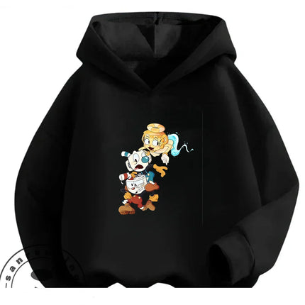 3-14Y Boys Girls Cuphead Hoodie Autumn Winter Cute Kawaii Cartoon Street Hot Fashion Outdoor Casual Trendy Cozy