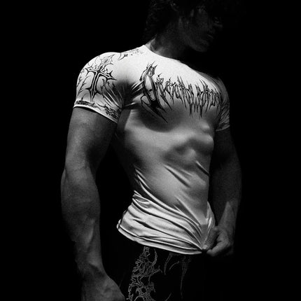 Breathedivinity Men's Fashion Fitness Short Sleeve T-Shirt Breathable Comfortable Sportswear round Neck Printed Cotton Top