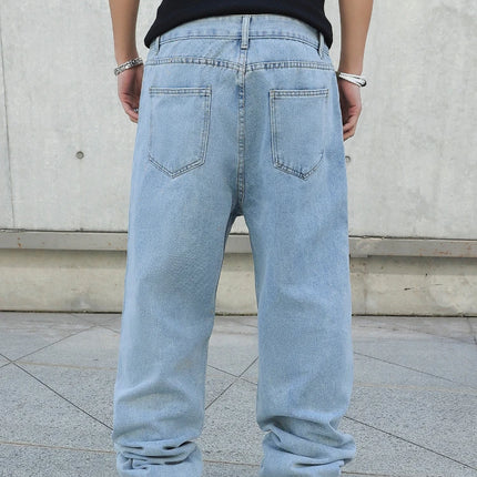 Spring Autumn Men Baggy Jeans Oversize Straight Loose Casual Denim Trousers Solid Color Streetwear Fashion Y2k Wide Leg Pants