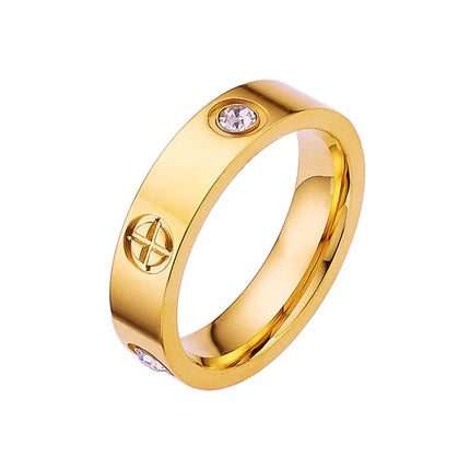 Classic Cross Stainless Steel Love Ring For Women Men Rose Gold Color Couple CZ Crystal Rings Luxury Jewelry Wedding Gift