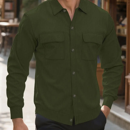 New 2025 Men's Casual Fashionable Long Sleeve Corduroy Shirt Cardigan Summer Season Neutral Minimalist Style Origin China