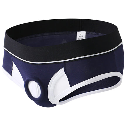 Sexy Underwear Man Cockring Pouch Hole Briefs Men Panties Sexy Silicone Cock Ring Underpants Cockrings Cotton Slips Cuecas