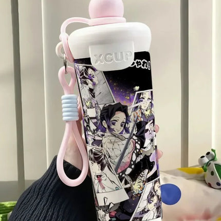 Demon Slayer Stainless Steel Insulated Cup Cute Fashion Cartoon Floating Ball Straw Thermos Portable Coffee Cup Gift for Friends