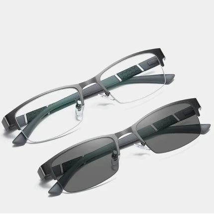 Business Men's Photochromic Myopia Glasses Unisex Half Frame Square Near Sight Eyeglasses Optical Prescription Minus Eyewear