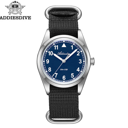 ADDIESDIVE Retro Men's Watch K1 Mineral Glass Stainless Steel 100m Waterproof Night Light Watch 36mm Movement Nylon Quartz Watch