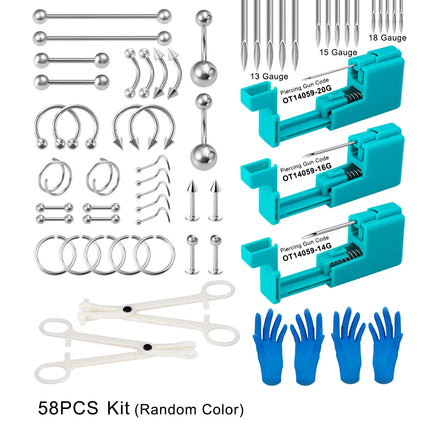 Body Jewelry Piercing Gun Pliers Needles Tool Kit Surgical Steel Nose Septum Lip Eyebrow Tongue Belly Nipple Piercing Earrings