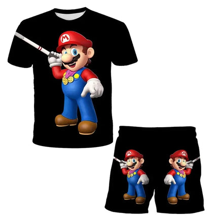 2026 Super Mario Boys 3D T-shirt Set Boys and Girls Cute Summer Top + Shorts Children's Short-Sleeve Birthday Gift Boys Clothes