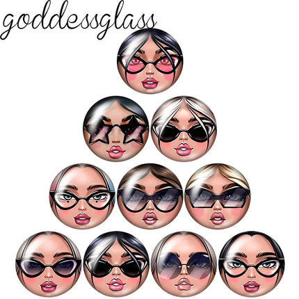 Matryoshka Doll Face Girl Sunglasses 12mm/18mm/20mm/25mm Round photo glass cabochon flat back Making findings Jewelry