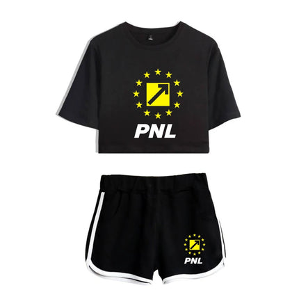 Fashion Youthful Rap Group PNL Print Two Piece Set Women Sexy Shorts+lovely T-shirt Cute Dew navel Sport Girl suits
