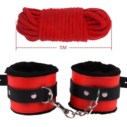 Goods For Adults Set Sexy Leather Plush Handcuffs Blindfold Spanking Soft Whips Tying Cotton Rope Couple Games Bondage Equipment