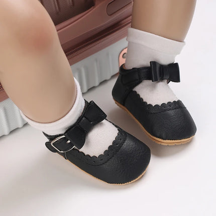 Breathable Newborn Baby Shoes Baby Boy Girl Shoes Girl Classic Bowknot Rubber Sole Anti-slip PU  Toddler Shoes First Walker