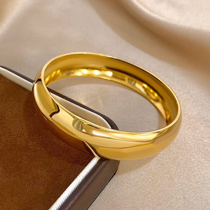 Glossy Gold Plated Stainless Steel Bracelet for Women Men Fashion 10 15 30mm Size Chunky Smooth Cuff Bangles Waterproof Jewelry