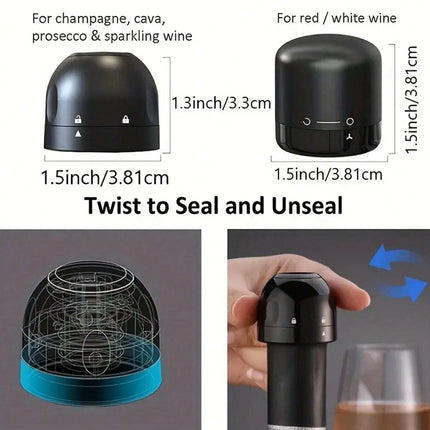 1pc Black Domestic Kitchen Sealing Red Wine Bottles Stoppers Mini Preservation Spin Leak Proof Wine Champagne Stoppers Cap