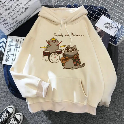 Women's cat hooded sweatshirt 2024 cartoon costume Korean Harajuku Kawai style oversized