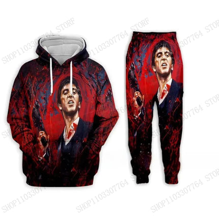New Men Hoodie Pant Set Movie Scarface 3d Print Set Men Women Fashion Hoodie + Sweatpants 2Pcs Sets Sport Tracksuit Tony Montana