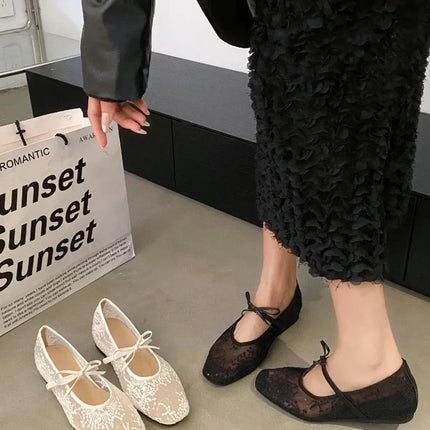 2026 Spring Lace Women Mary Jane Shoes Fashion Slip On Comfort Street Style Soft Sole Female Internal Elevation Dress Shoes
