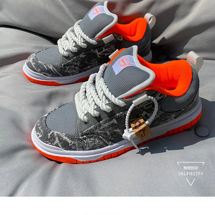 Large Size Men Volcano Gray Low-top Thick Big Tongue Sports Shoes Women Couple Versatile Trend Leisure Skateboarding Shoes