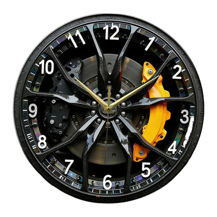 2D Car Wheel Hub Wall Clock Lightweight Silent Gifts Hanging Clock Wall Decoration Acrylic Ornament for Farmhouse Home Classroom