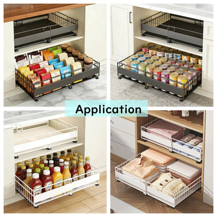 1/2pcs Expandable Cabinet Drawer Organiser (12"-20"), Pull Out Drawer Tray with 3 Sliding Rails, Mounts with Adhesive or Screws