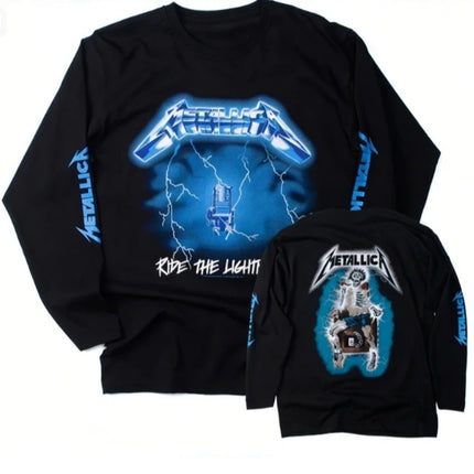 New metal rock band Metallica retro long sleeved 3D printed fan T-shirt shirt men's and women's fashionable street American top