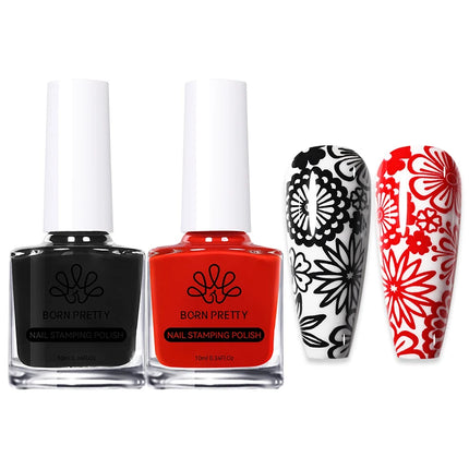 BORN PRETTY 2Pcs/Set 10ML Black White Nail Stamping Polish Varnish Gold Silver for Nail Art Plates Stamp Oil Stamping Series