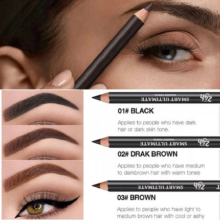 Ultra-fine Wooden Eyebrow Pencils with Brush Black and Brown Series, Matte Finish, Long-lasting Waterproof Formula Eye Makeup