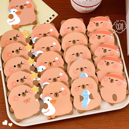 5Pcs/Lot Cute Capybara Sticky Note 60Sheets/Book Kawaii Goose Fish Capybara Shaped Memo Pad Student Message Writing Pads School
