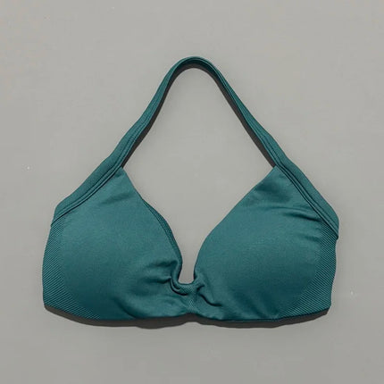 HISTELLO Impacts Strappy Bra Gym Top Women High Support Thin Strap Halter Sports Seamless Bra Scrunch Push-up Workout Yoga Tanks