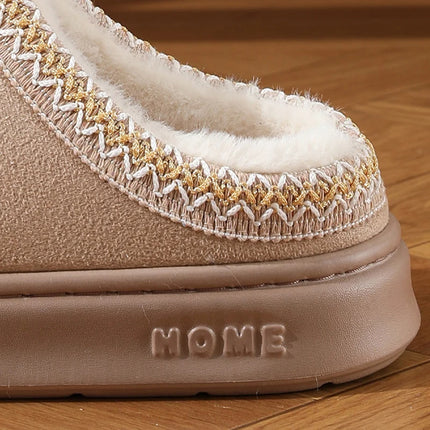 Comfort Thick Bottom Cotton Slippers Women 2025 Winter Warm Thick Plush Non Slip Furry Clogs Shoes Embroidery Suede Snow Boots