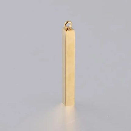 10Pcs/Lot Stainless Steel 3D Gold Color Stamping Bar Blank 5x40mm Long Square Pendant Charms for DIY Jewelry Making