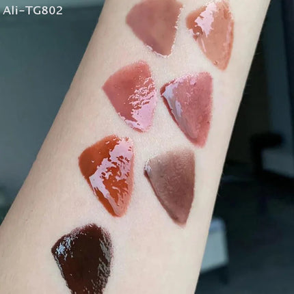 Cappuvini Punk Dark Brown Mirror Water Lip Gloss Waterproof Long-Lasting Liquid Lipstick Tint Red Glaze Transparent Glass