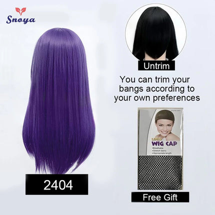 Snoya 60cm synthetic long straight cosplay wig with bangs Heat Resistant hair Anime pink blonde red blue purple women wig
