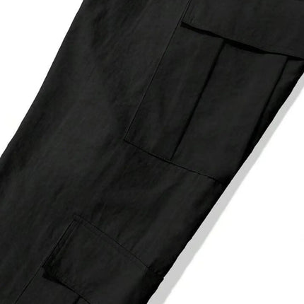 Men's Spring and Autumn Multi-Pocket Cargo Pants with Elastic Waistband and Drawstring Adjustment, Solid Color Multi-Pocket Long Pants Suitable for Outdoor Sports and Leisure