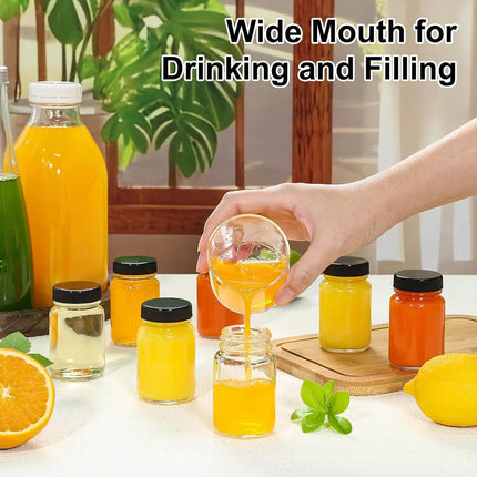 2oz Glass Shot Bottles with lids - Small Clear Jars for Ginger，Wellness Shots, Juice, Travel mini Reusable Wide Mouth bottles