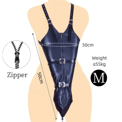 BDSM Leather Long Arm Restraint Gloves with Adjustable Straps Zipper Closure Handcuffs for Couple Hand Bondage Adult Sex Toys