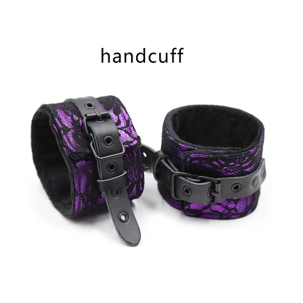 Thierry Lace Plush Leather Bondage Set Handcuffs Wrist Ankle Cuffs  Neck Collar Sex Toys Adult Games Restraints BDSM for Women