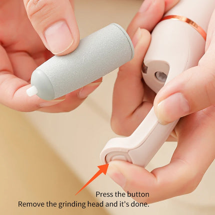 Electric foot grinder for quick removal of dead skin and calluses, suitable for two types of grinding heads and two speeds