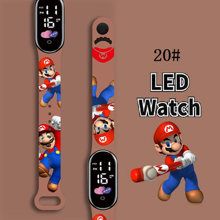 Kids Digital Watch Cartoon Silicone Strap Wristwatch for Boys Girls Children Mario Waterproof LED Sport Watch Gift