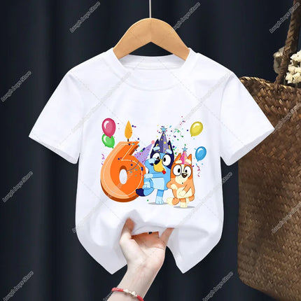 Blueys Bingo Birthday Number T-shirt Party Supplies Gift Cartoon Children Clothes Boys Tops Tshirt Summer Short Sleeve T-shirts