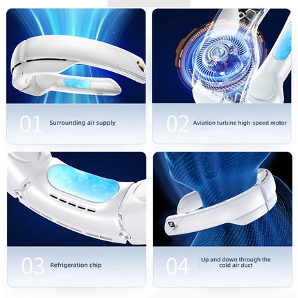 Neck Hanging Fan with TEC Semiconductor Cooling, 100 Speed, Quiet, No-Leaf, LED Display, Long Battery Life