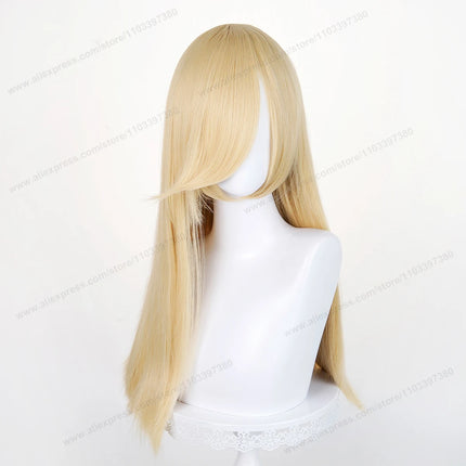 60cm Long Straight Cosplay Synthetic Wig With Bangs Golden Yellow Green Blonde Purple Heat Resistant Hair Anime Wigs + Wig Cap