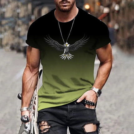 Men's Gradient Eagle 3D Printed T-shirt Summer Outdoor Leisure Sports Quick-Drying Short-Sleeved Tops Plus Size Men's Clothing