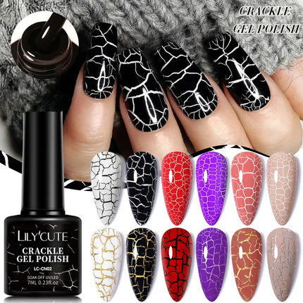 7ml Crackle Gel Nail Polish Cracking Nail Gel Quick Dry Nail Art Varnishes Hybrid Semi Permanent Soak Off Base Top Coat tool