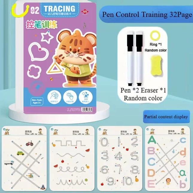 Calligraphy Practice Notebook Set Is Reusable |   Whole Brain Development, Writing Training, and Art Education Handbook |   Learn Writing Skills, Paper Materials, Durable Binding |   Colorful Pages with Erasable Writing for R