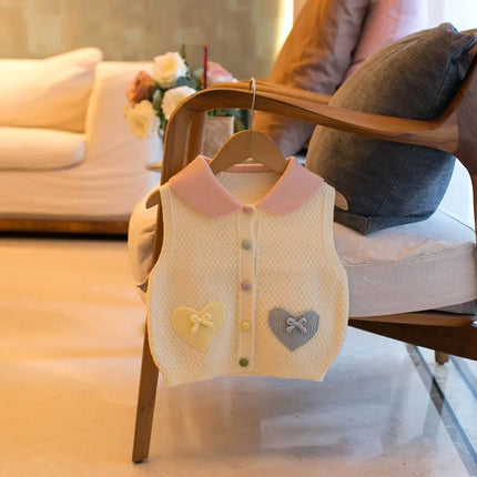 MILANCEL New Autumn Kids Cardigan 1-5T Love Bow Girls Thin Knitted Vest Color Blocking Loose Children Baby Sleeveless Jacket