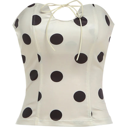 Weird Puss Polka Dot Strapless Tank Top Women Lace-Up Hollow Backless Sexy Summer Trend Hottie Wild Classic Skinny Streetwear